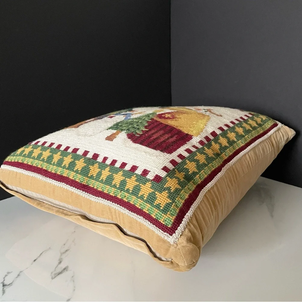 Snowman Family Needlepoint Holiday Pillow